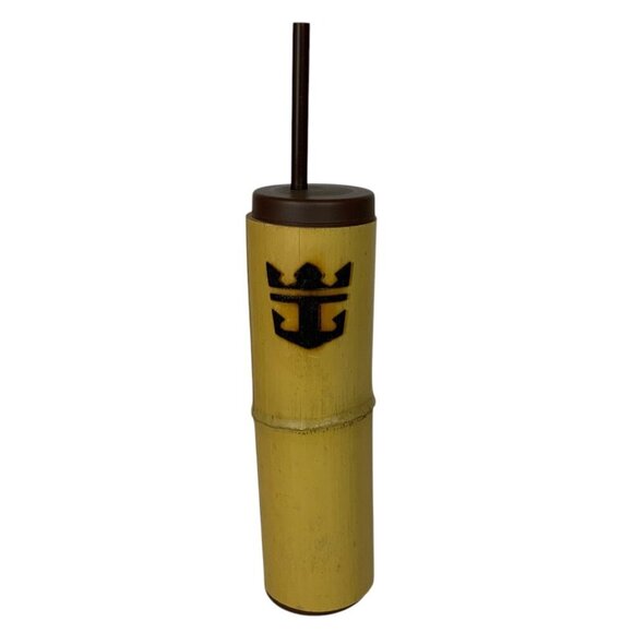 Royal Caribbean Bamboo Tiki Style Tumbler Lid & Straw 16 Oz Reusable Travel Cup - Picture 1 of 7